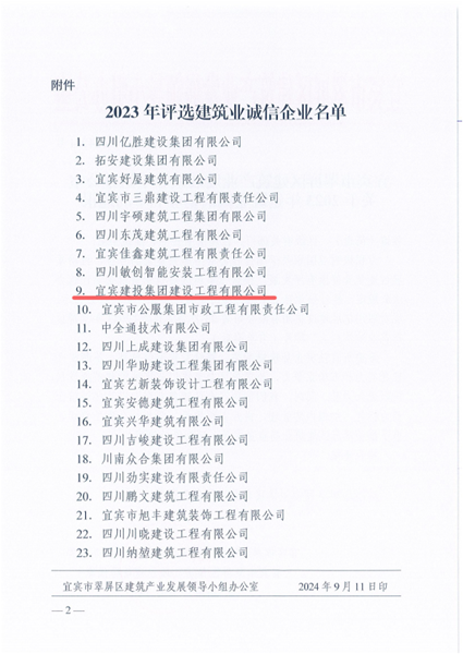 喜报，建投建工评为翠屏区2023年建筑业诚信企业 (2).png
